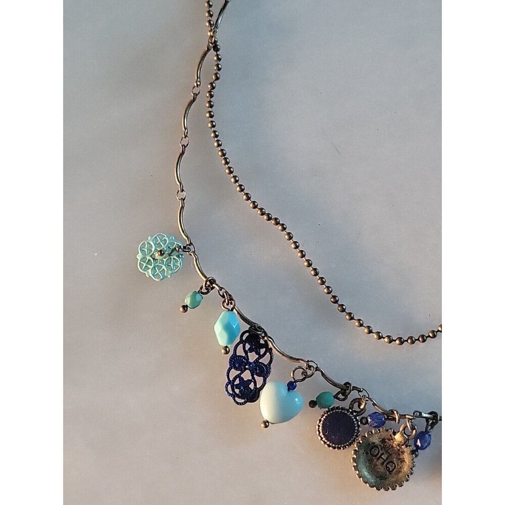 Turquoise Blue Color Beaded Charm Necklace Pendant And Earrings Set OHQ - Picture 7 of 14
